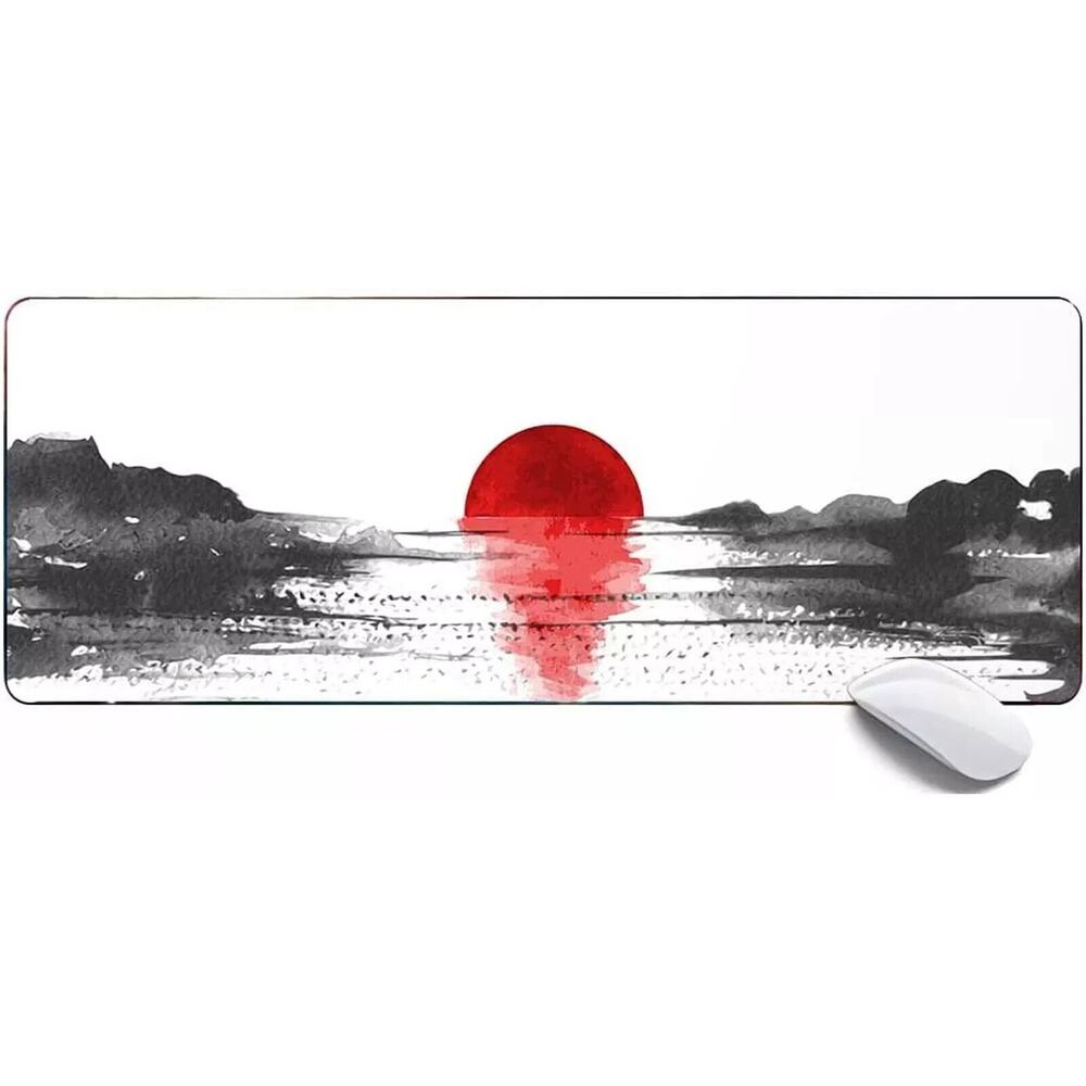 Japanese lake with Red Sun extended gaming desk mouse pad